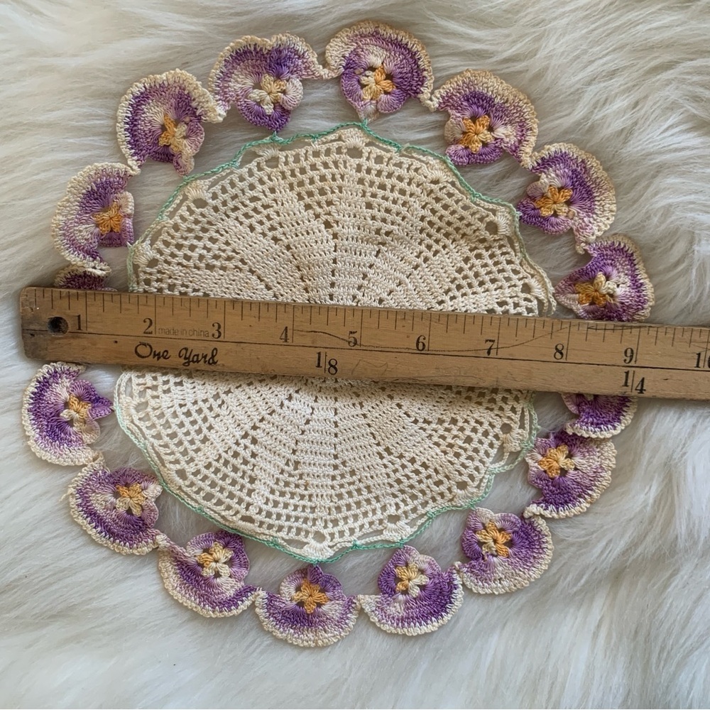 Handmade Crochet Doily with Purple Flowers - Picture 9 of 13